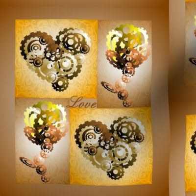3D Brass Cog hearts roses with love