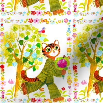 vintage retro kitsch cats pussy floral flowers wreath borders trees leaves birds bouquets ladybirds suits stripes Anthropomorphic whimsical 