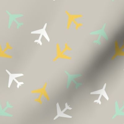 Airplanes White and Gray Mint Yellow