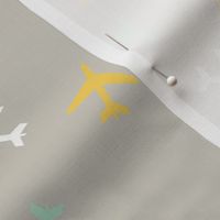 Airplanes White and Gray Mint Yellow