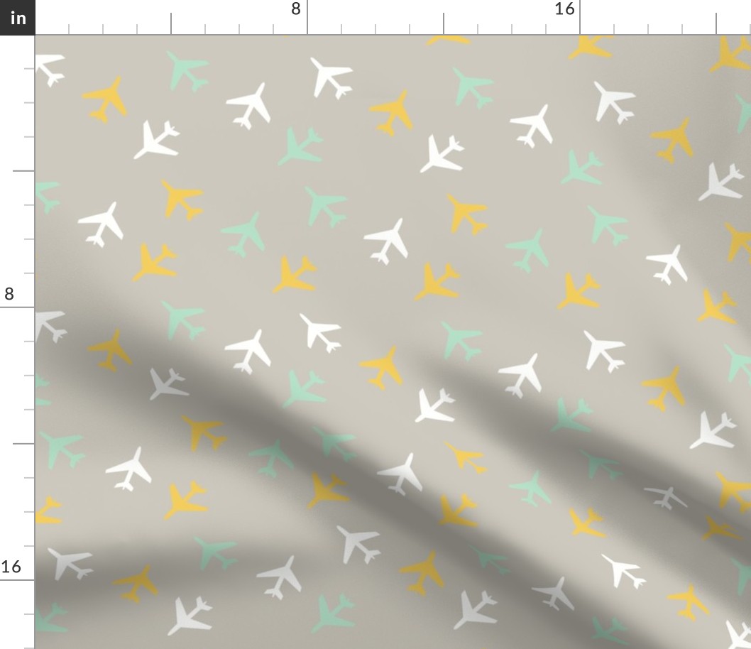 Airplanes White and Gray Mint Yellow