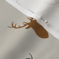 Navy Rust Gold Blue Deer on Gray Background