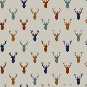 Navy Rust Gold Blue Deer on Gray Background