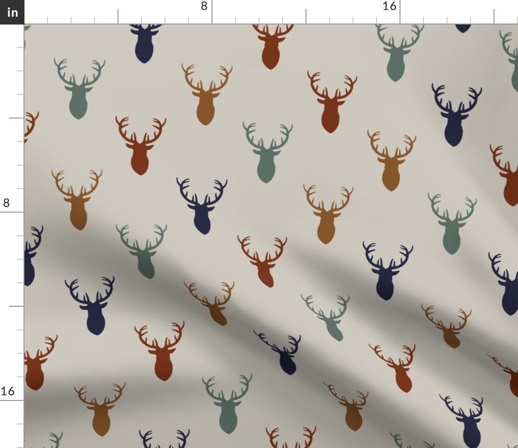 Navy Rust Gold Blue Deer on Gray Background