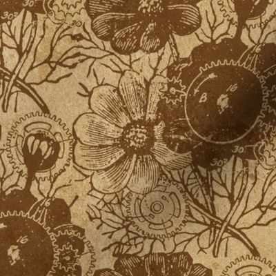 Flowers And Gears Vintage Brown