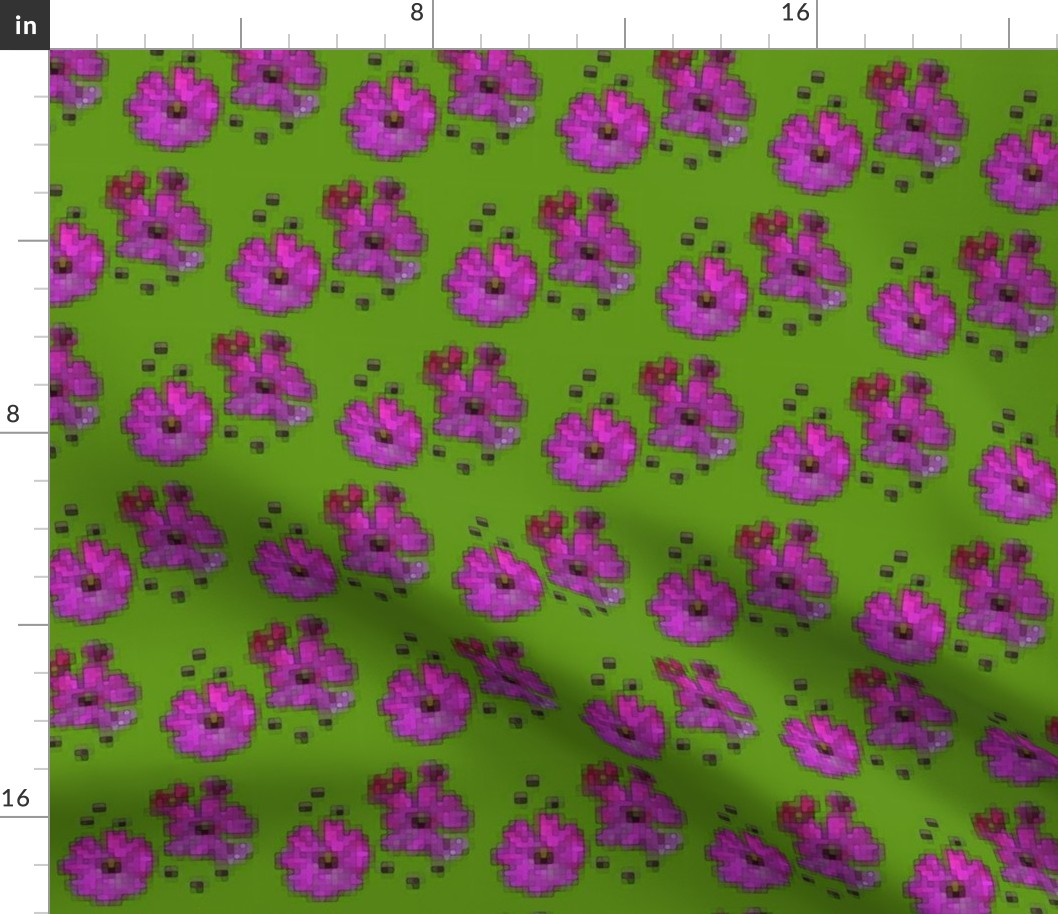 Digital Flowers - Pink on Lime Green