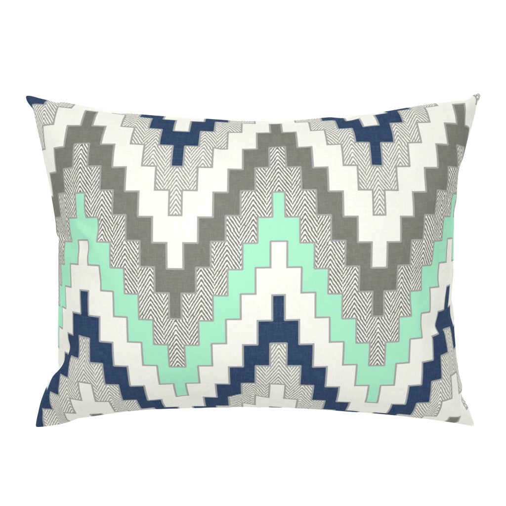 Luxe Chevron in Navy, Charcoal and Mint