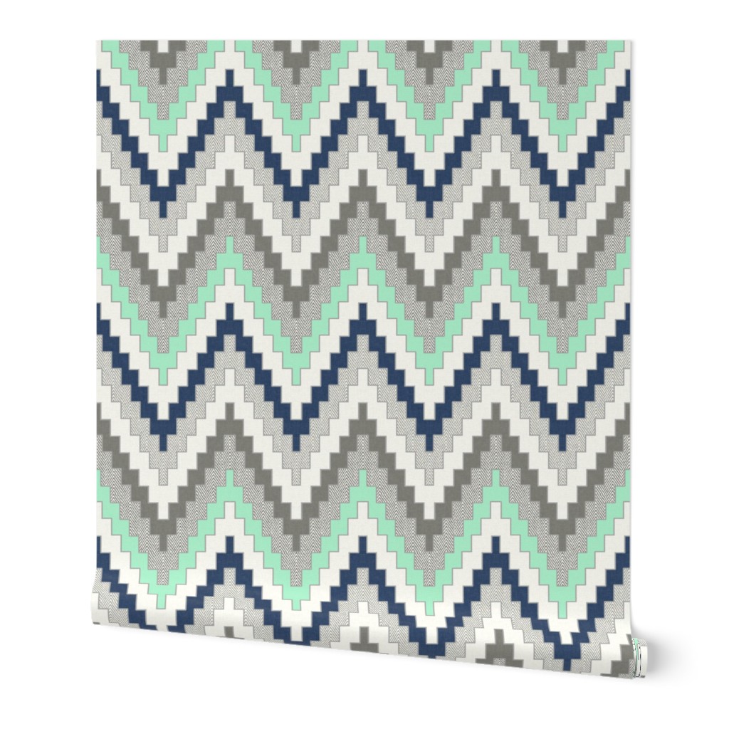 Luxe Chevron in Navy, Charcoal and Mint