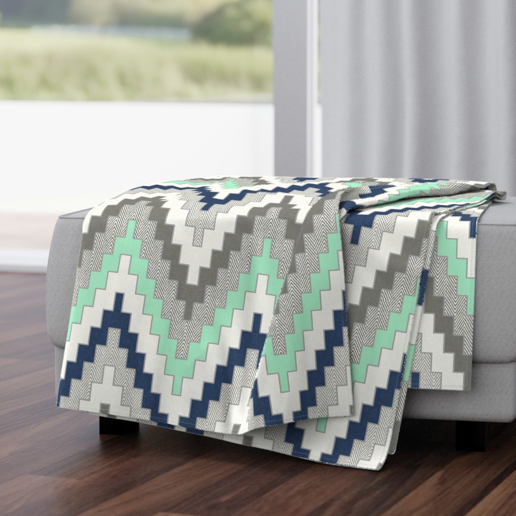 Luxe Chevron in Navy, Charcoal and Mint