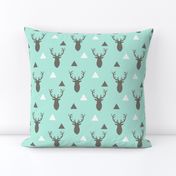 Gray White Aqua Deer Heads and Triangles