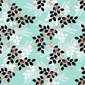 Floral in Mint Coral and Black