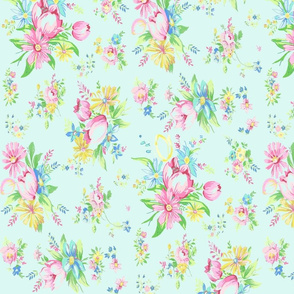 Pink Tulip Floral on Aqua!