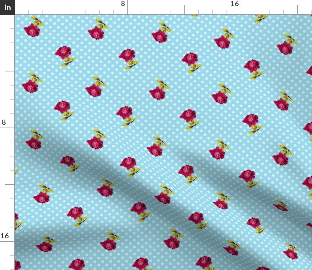 Roses On Blue Polka Dots