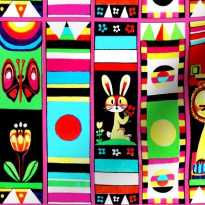 rainbows butterfly butterflies tulips triangles stripes flowers sun bunny bunnies lions colorful collage abstract vintage retro kitsch 