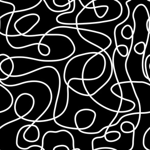 White on Black | Doodled Line Art Pattern