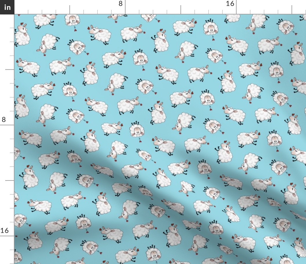 Ditsy Sheep Scatter - Aqua