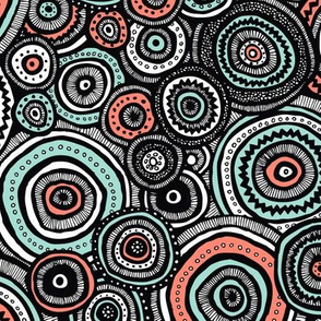 Tribal Circles (Coral and Mint)