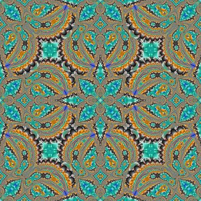 Fractal Ruffles and Leaves, Aqua with Orange