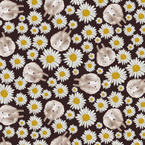 sheep and dasies on brown