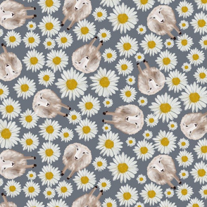 sheeps and daisies on gray