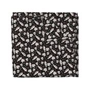 Black and white summer owl feathers tree and arrows woodland illustration pattern design