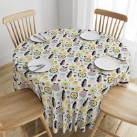 Colorful fresh poppy flowers and fruit spring summer retro  apples and feathers pattern design