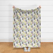 Colorful fresh poppy flowers and fruit spring summer retro  apples and feathers pattern design