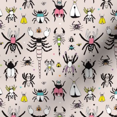 creepy insects spider fly scorpion beetle and bugs animal garden botanical summer illustration pattern