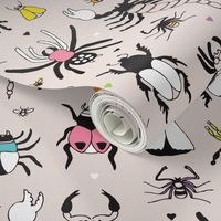 creepy insects spider fly scorpion beetle and bugs animal garden botanical summer illustration pattern
