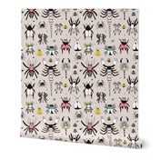 creepy insects spider fly scorpion beetle and bugs animal garden botanical summer illustration pattern