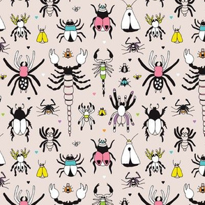 creepy insects spider fly scorpion beetle and bugs animal garden botanical summer illustration pattern