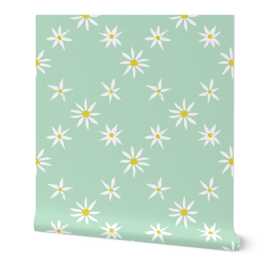 Daisy Trellis on mint green Wallpaper | Spoonflower