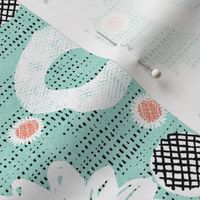 Flowers and dots-mint grunge 