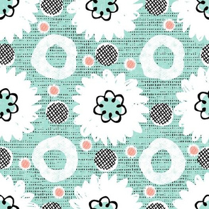 Flowers and dots-mint grunge 