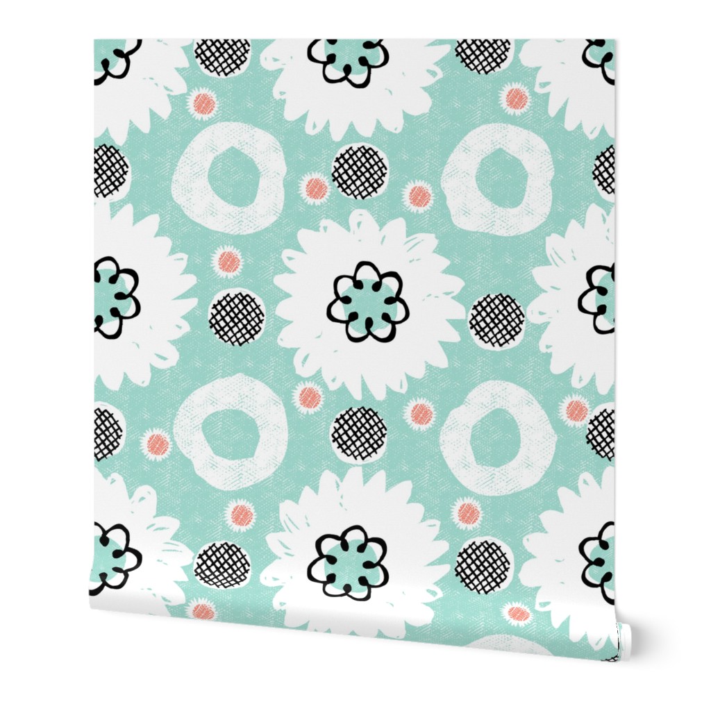 flowers and dots-mint