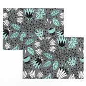 Flowers mint on gray