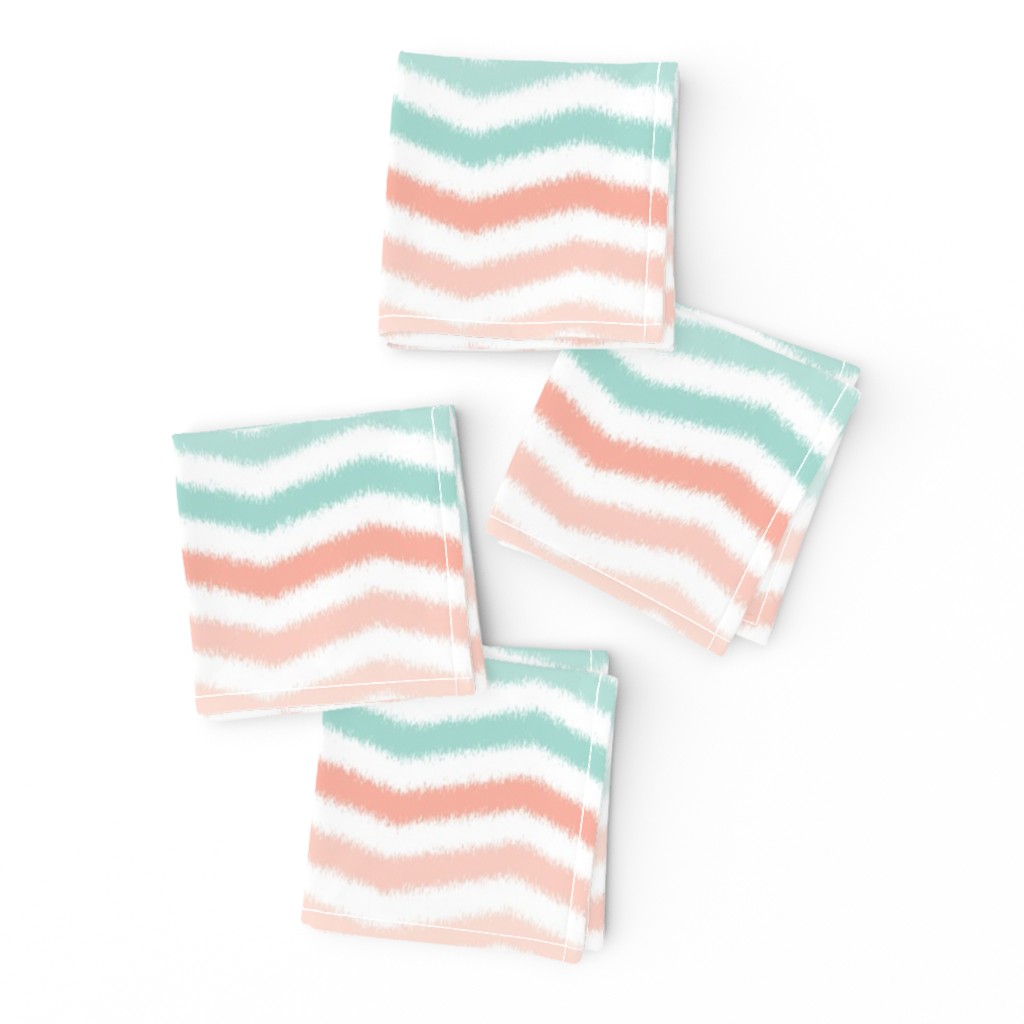 Mint and Coral Scribble Stripes