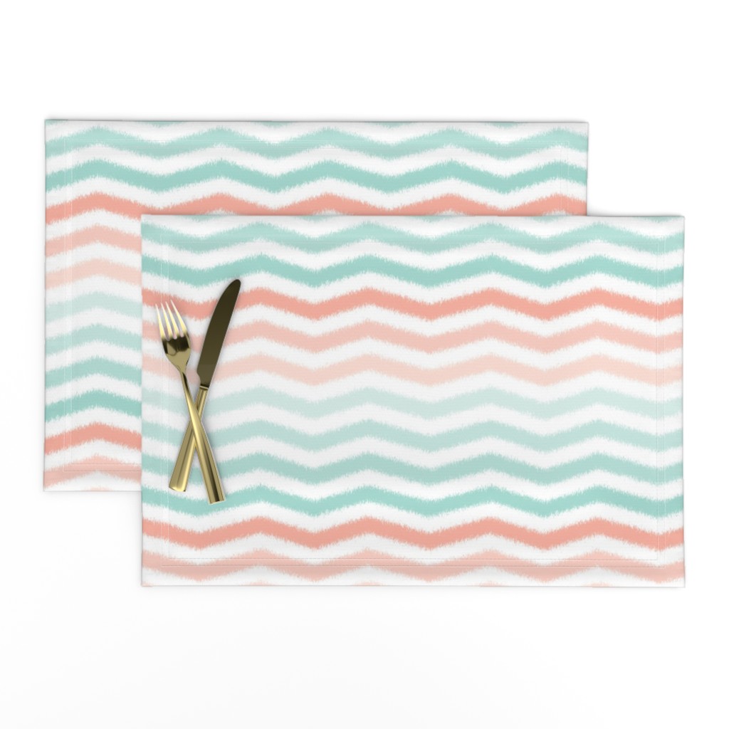 Mint and Coral Scribble Stripes