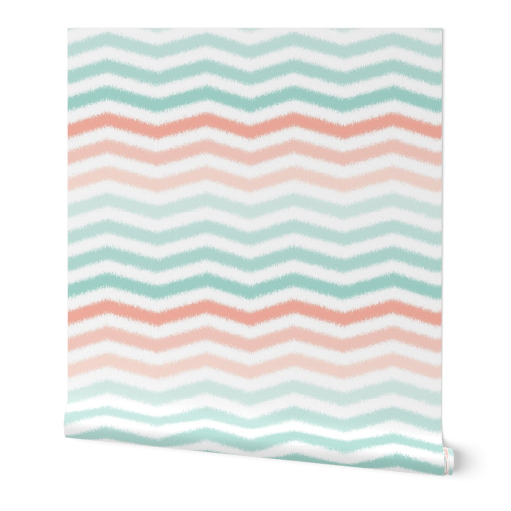 Mint and Coral Scribble Stripes