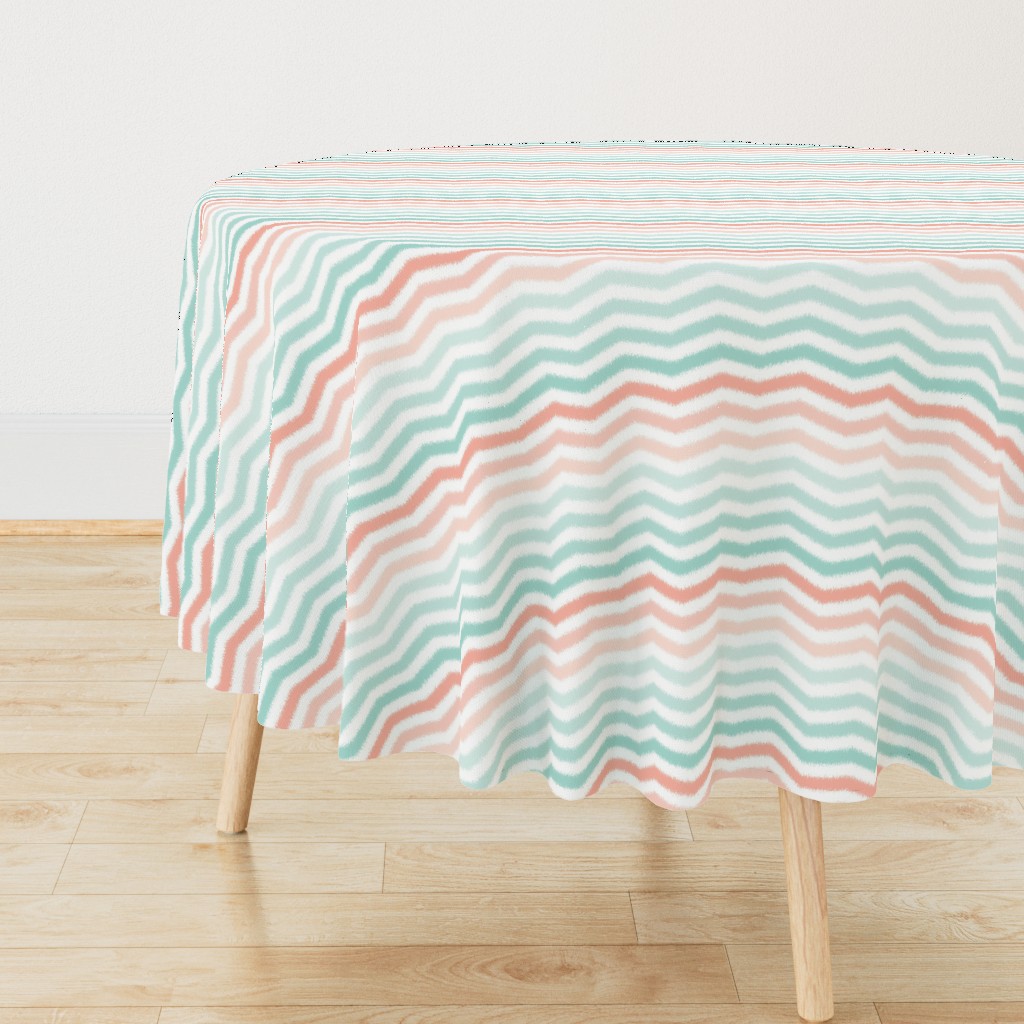 Mint and Coral Scribble Stripes