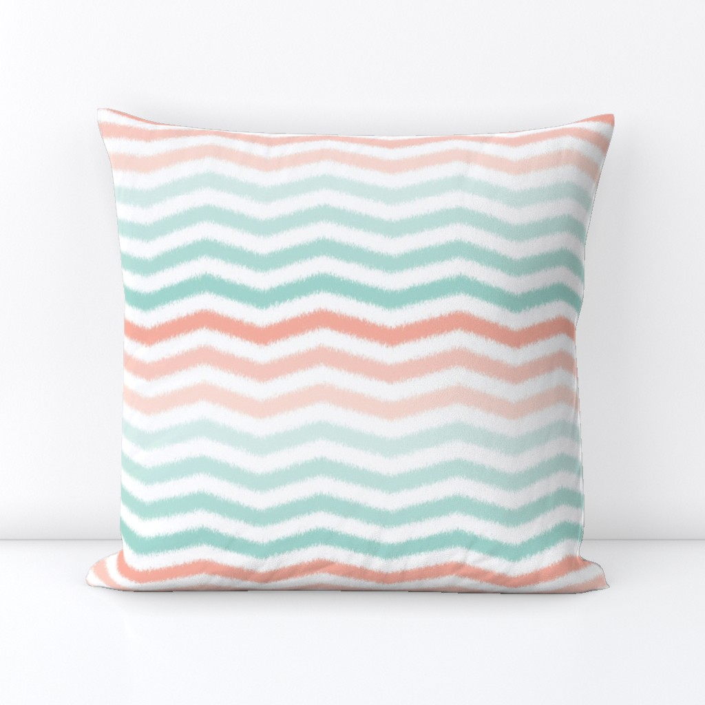 Mint and Coral Scribble Stripes