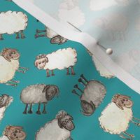 Ditsy Watercolour Sheep on Teal