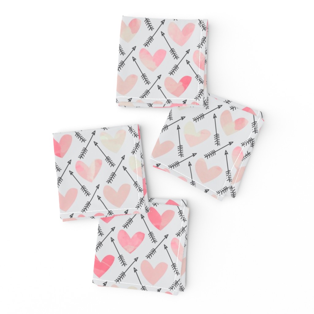 Pink Watercolor Hearts + Cupid's Arrow - Large Scale