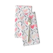 Pink Watercolor Hearts + Cupid's Arrow - Large Scale