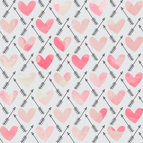 Pink Watercolor Hearts + Cupid's Arrow - Large Scale