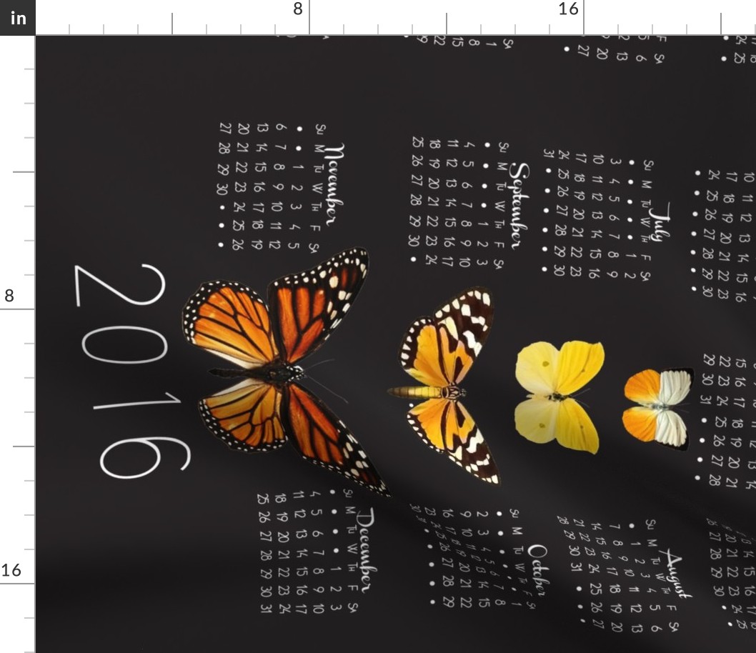 Botanical Butterfly Calendar Towel, 2016