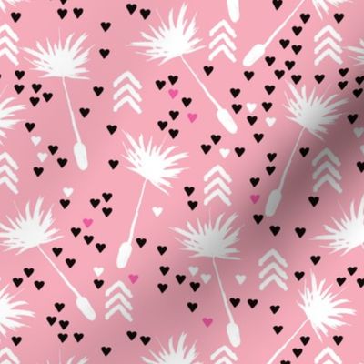 Dandelion summer spring flower geometric arrow head blossom love illustration pattern in pink