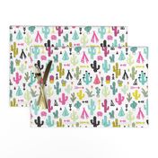 Colorful cactus and teepee botanical summer garden and indian arrow geometric grunge illustration pattern print