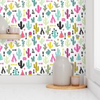 Colorful cactus and teepee botanical summer garden and indian arrow geometric grunge illustration pattern print