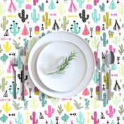 Colorful cactus and teepee botanical summer garden and indian arrow geometric grunge illustration pattern print